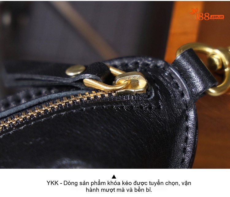 Ví Đựng Chìa Khóa Da Bò Vintage Khóa Kéo Tiện Lợi Màu Đen, Vàng chi tiết 5