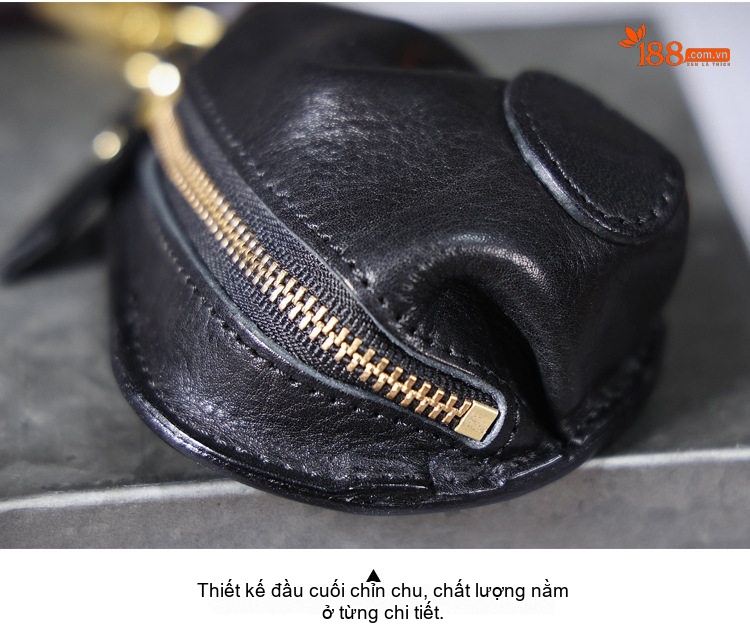 Ví Đựng Chìa Khóa Da Bò Vintage Khóa Kéo Tiện Lợi Màu Đen, Vàng chi tiết 6