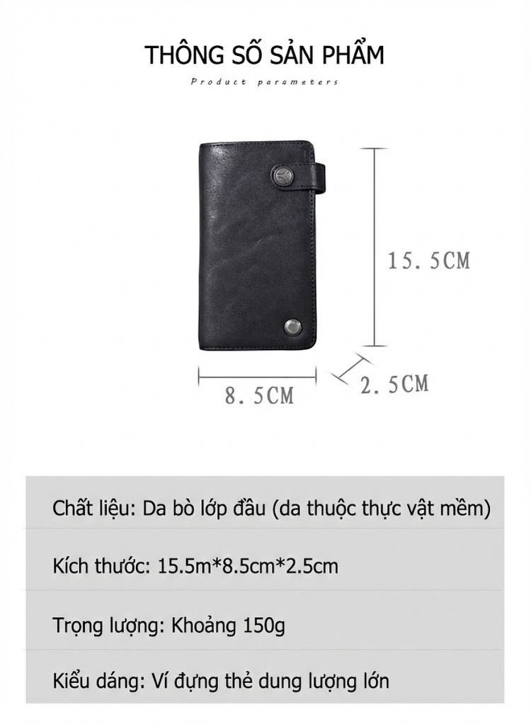 Ví Đựng Thẻ Da Bò Nhiều Ngăn Thiết Kế Mới Màu Đen chi tiết 1