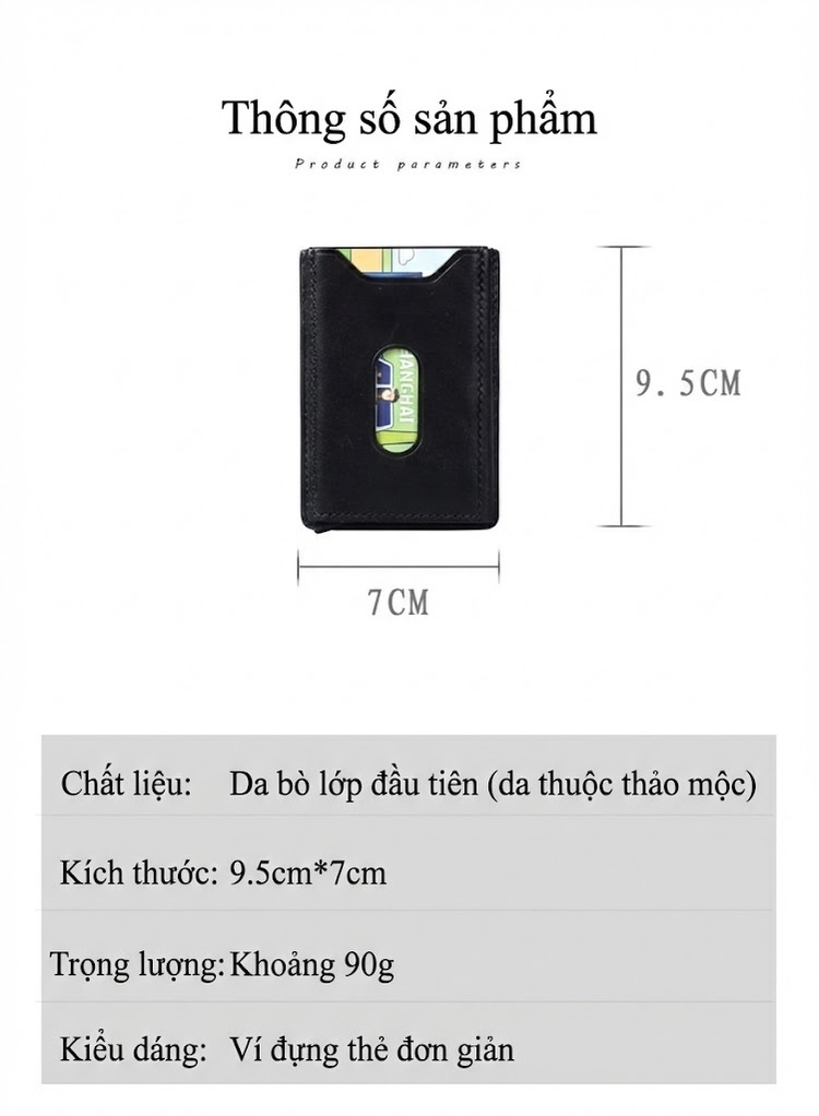 Ví Đựng Thẻ Da Bò Siêu Mỏng Thiết Kế Tối Giản Màu Đen, Nâu, Cam chi tiết 1