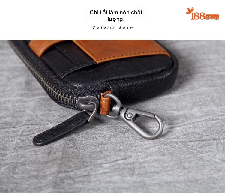 Ví Đựng Tiền Xu, Thẻ, Chìa Khóa Da Bò Mini Siêu Mỏng Khóa Kéo Kiểu Dáng Thủ Công Màu Đen, Nâu chi tiết 9