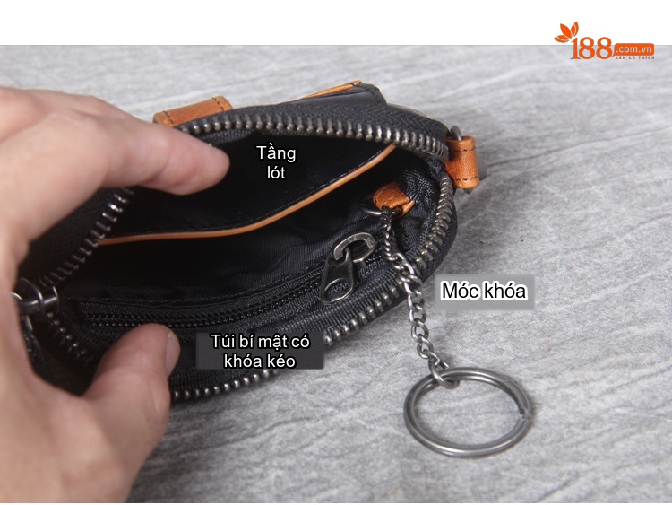 Ví Đựng Tiền Xu, Thẻ, Chìa Khóa Da Bò Mini Siêu Mỏng Khóa Kéo Kiểu Dáng Thủ Công Màu Đen, Nâu chi tiết 14