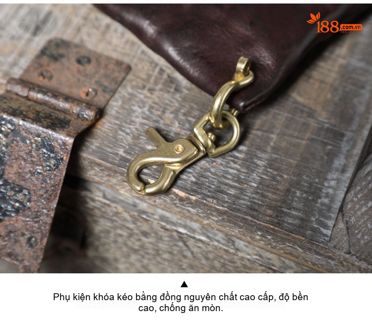 Ví Ngắn Mini Da Bò Ý Khóa Kéo Kim Loại Màu Nâu chi tiết 6
