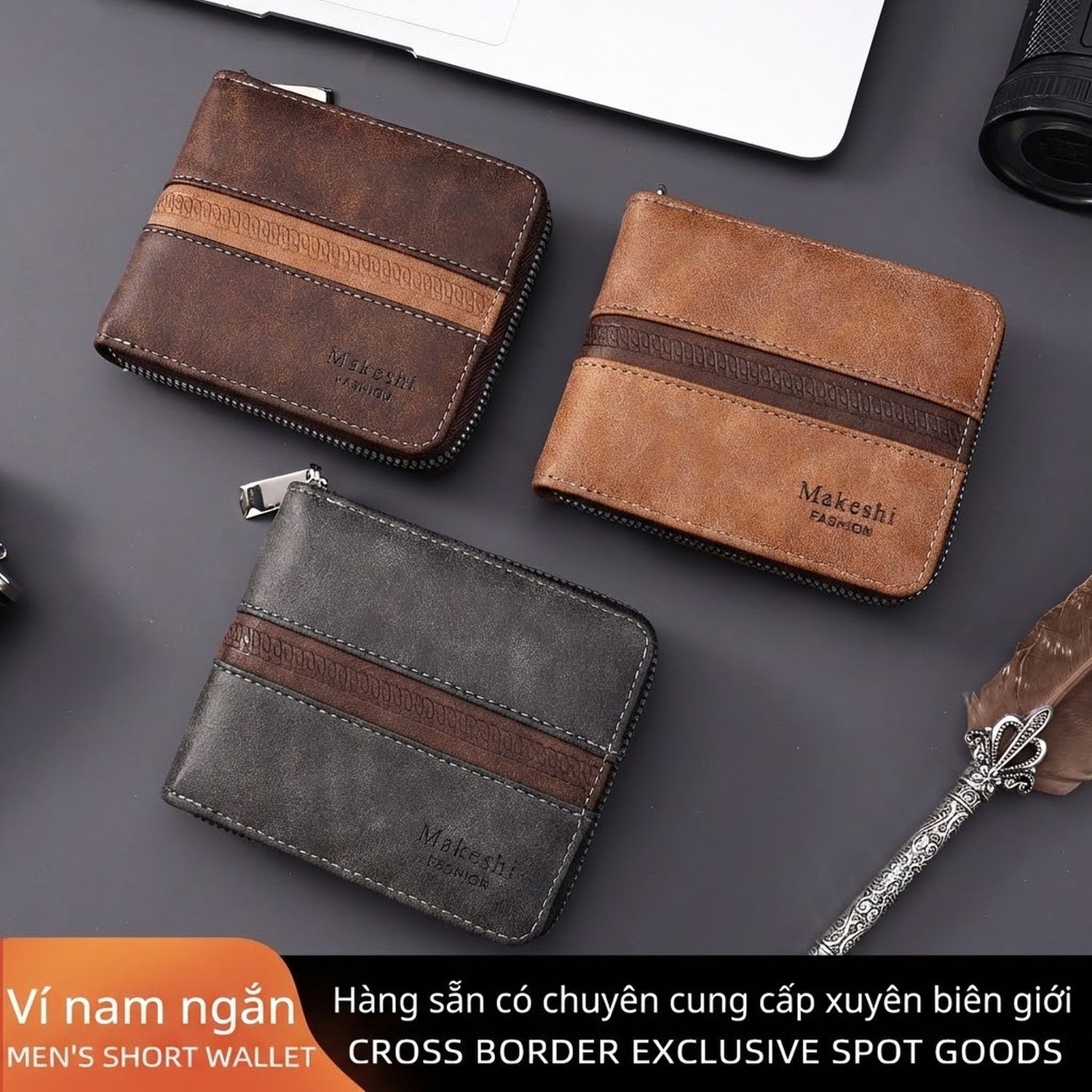 Ví Ngắn Nam Da Bò Đứng Cổ Điển Đa Năng Màu Nâu, Đen chi tiết 20