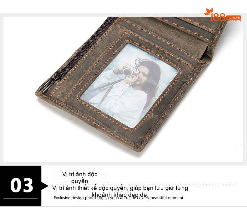 Ví Ngắn Nam Da Bò Thật Phong Cách Retro Màu Nâu chi tiết 11