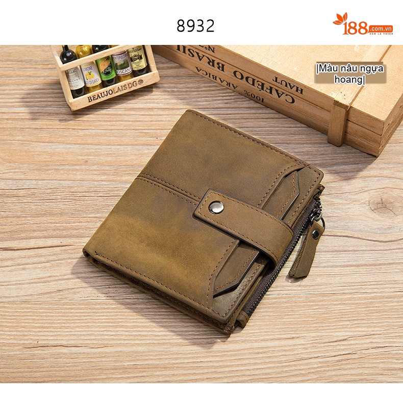 Ví Ngắn Nam Da Bò Thật Phong Cách Retro Màu Nâu chi tiết 17