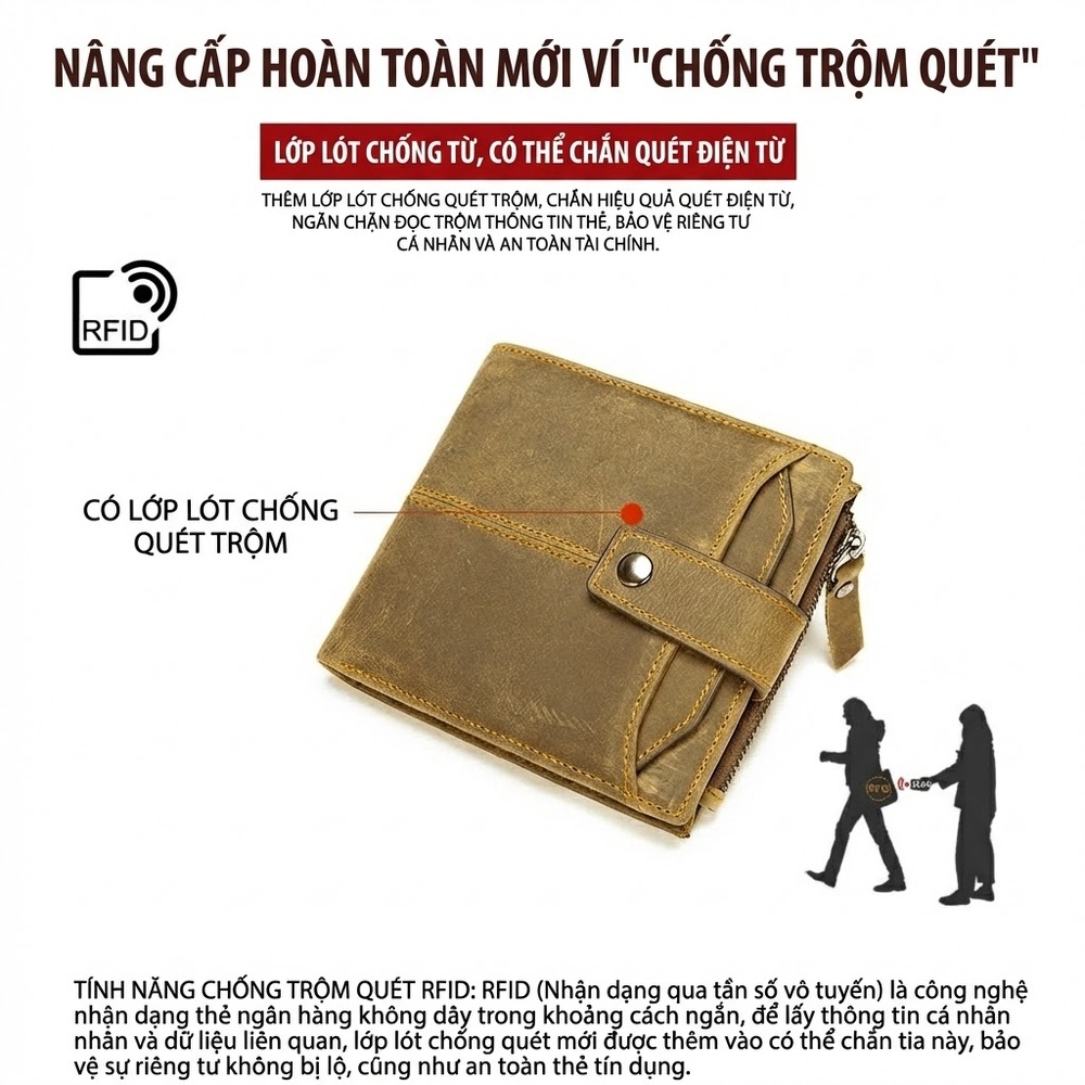Ví Ngắn Nam Da Bò Thật Phong Cách Retro Màu Nâu chi tiết 21