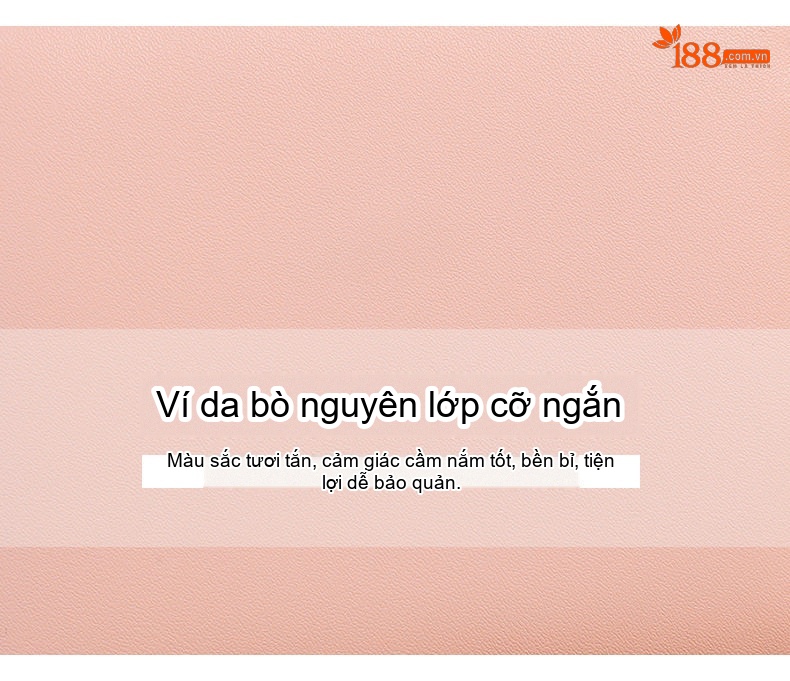 Ví Ngắn Nữ Da Bò Gập Ba Nhiều Ngăn Đựng Thẻ Tiện Lợi Màu Hồng chi tiết 4