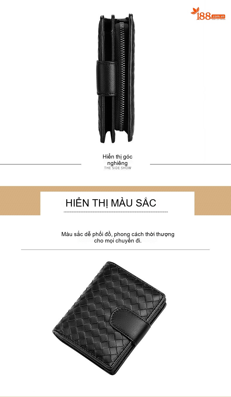 Ví Ngắn Nữ Da Cừu Thật Vân Đan Thủ Công Màu Đen, Xanh Navy chi tiết 10