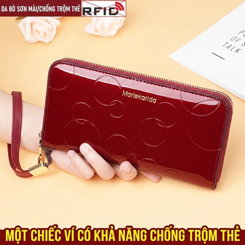 Ví Ngắn Nữ Da Thật Gập Đôi Khóa Kéo Nhiều Ngăn Đựng Thẻ Màu Đen, Xanh chi tiết 19