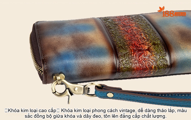 Ví Nữ Da Bò Dáng Dài Cổ Điển Nhiều Ngăn Khóa Kéo Màu Nâu, Xanh, Đỏ, Cam... chi tiết 21